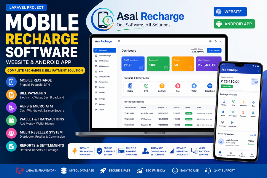 Mobile Recharge Software with Website &amp; Android App – Laravel Source Code